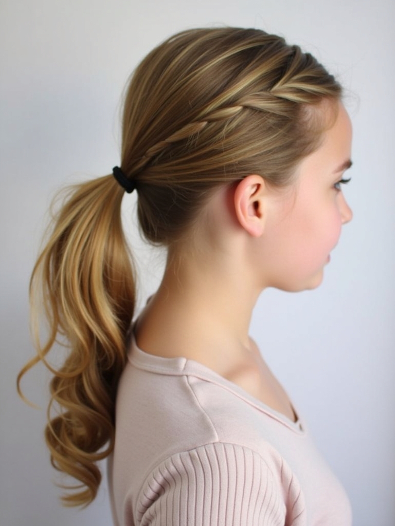 Hairstyles For School: Side Swept Bangs with Low Ponytail