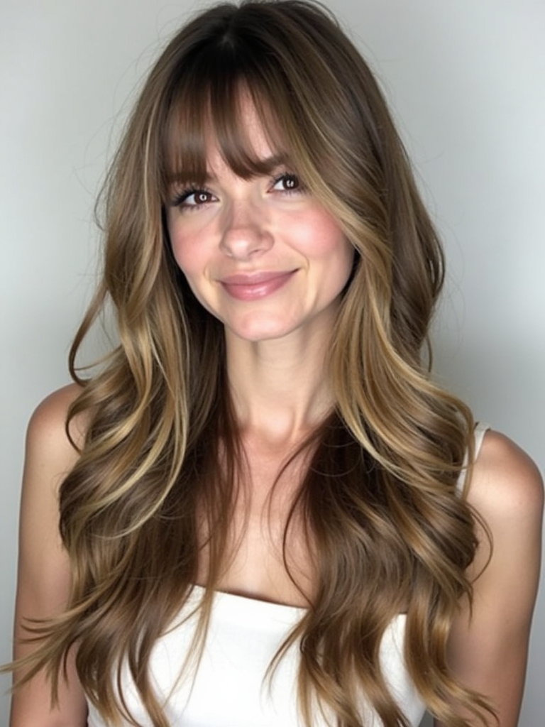 Long Haircut Ideas: Long Layered Hair with Side Swept Bangs
