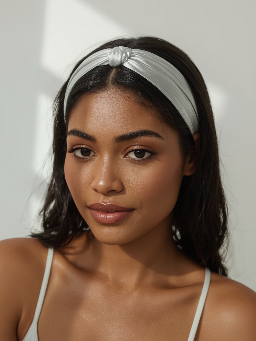 Silver Middle Part with Soft Waves on Dark Skin