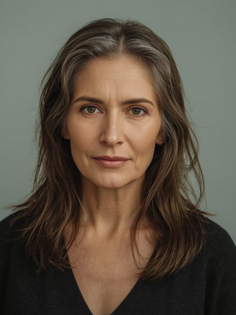Long Hair Older Women: Angled Layers