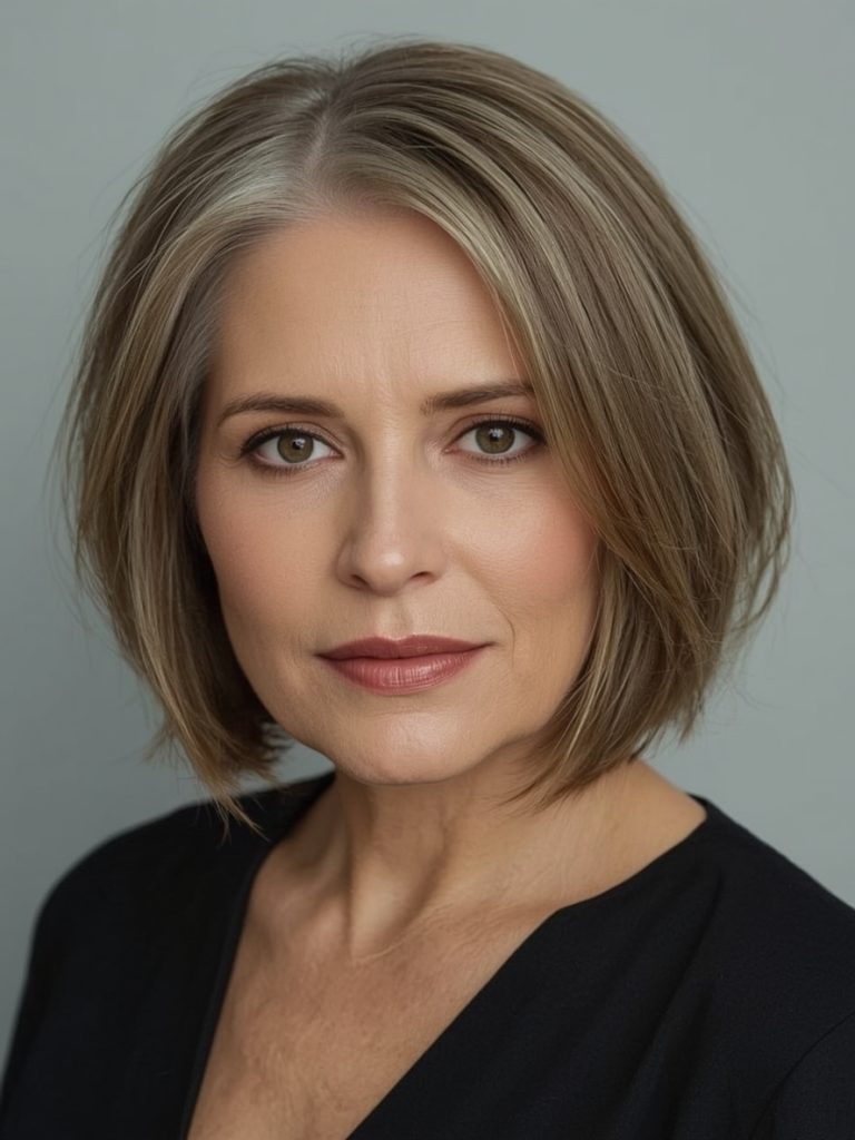 Bobs For Thin Hair Older Women: Layered Bob with Soft Bangs