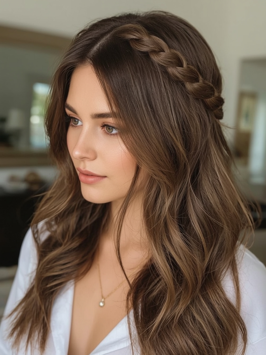 Brunette Summer Hair 2025: Brunette Braided Crown