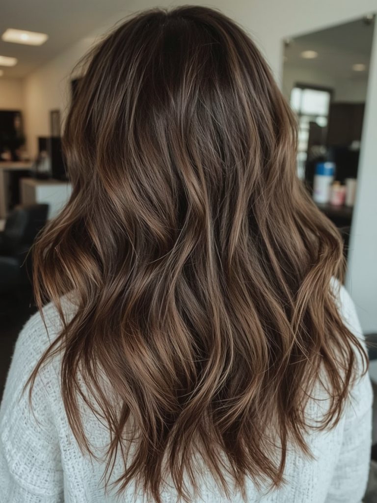 Caramel Shadow Root: Caramel Highlights With A Darker Root Shadow On Brown Hair