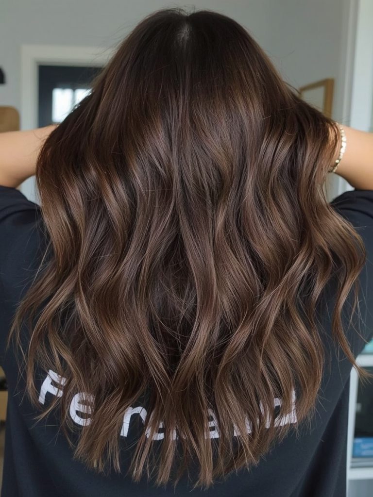 Caramel Layers: Layered Hair With Caramel Highlights On Brown Hair