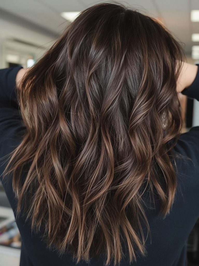 Caramel Waves: Wavy Hair With Caramel Highlights On Brown Hair