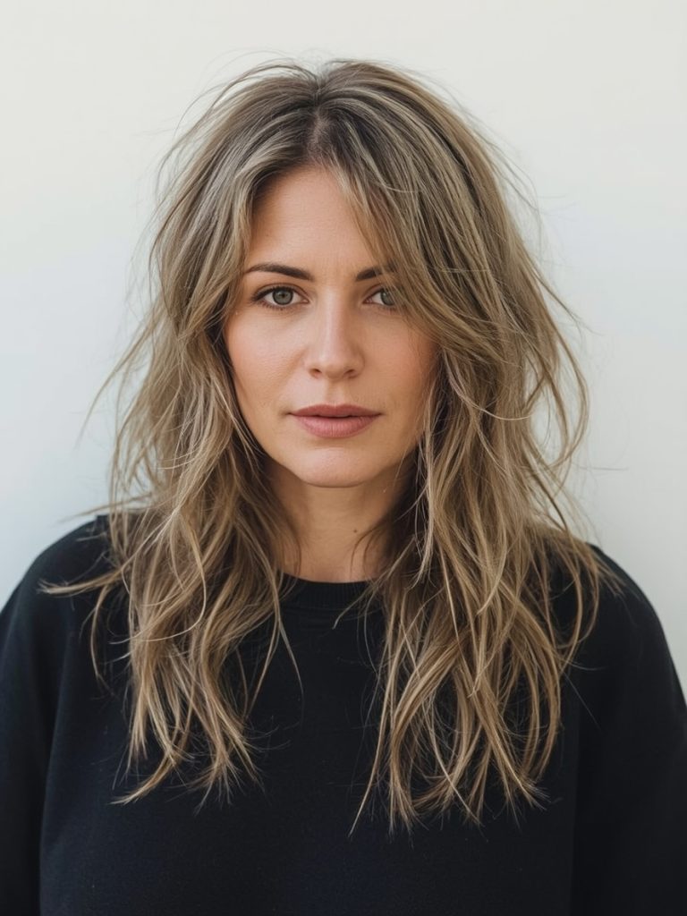 Long Hair Older Women: Voluminous Blowout with Layered Ends
