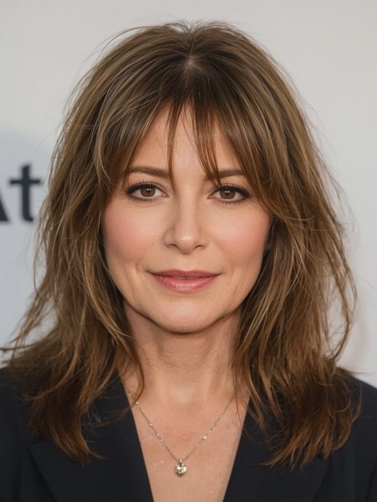 Long Hair Older Women: Textured Layers with a Side Part