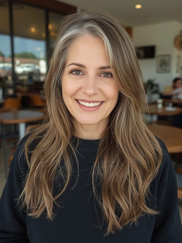 Long Hair Older Women: Subtle Highlights with Long Layers