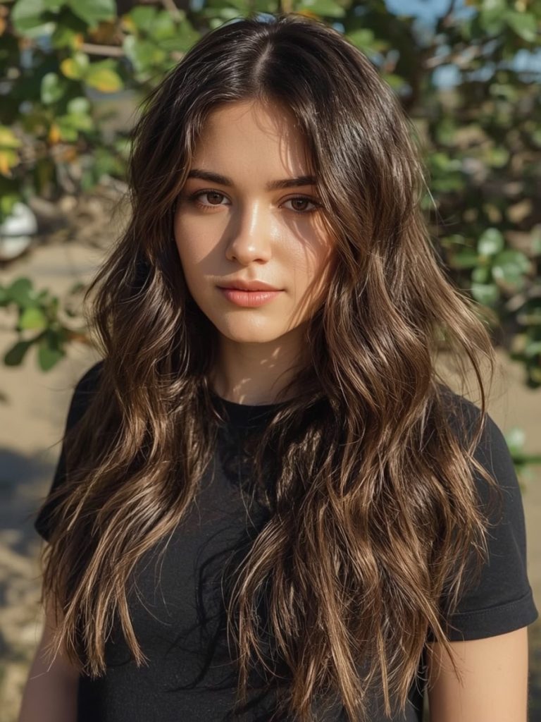 Caramel Sunburst: Face-Framing Caramel Highlights On Brown Hair